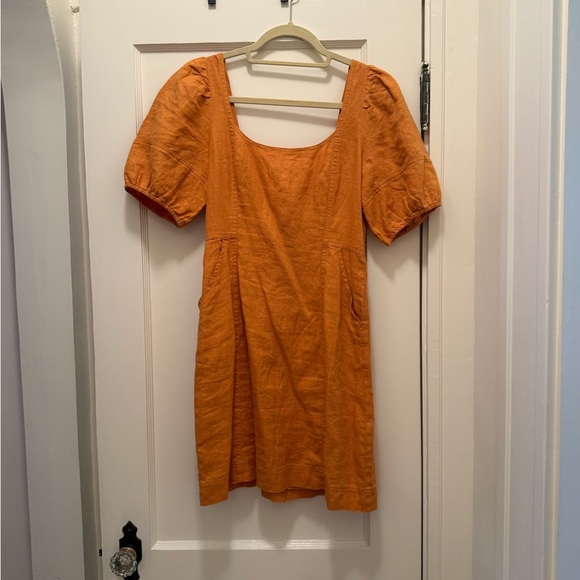 madewell maisie mini dress NWT Madewell Maisie Mini Dress Orange Linen Short Sleeve NL116 Women’s Size  2